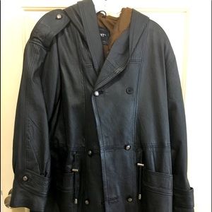 Women’s black leather hoodie jacket. Size Small